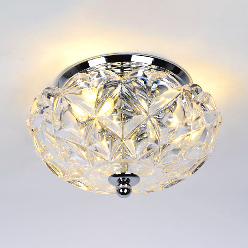 Lattice Crystal Scalloped Mini Flushmount Ceiling Light - Simple 2-Head Loft House in Chrome