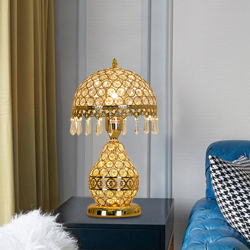 Vintage Crystal Dome Shade Table Night Light With Gold Fringe And Urn Base