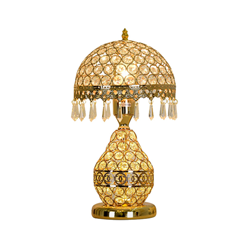 Vintage Crystal Dome Shade Table Night Light With Gold Fringe And Urn Base