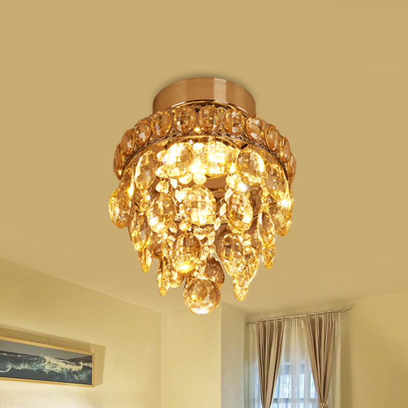 Modern Chrome Single-Bulb Crystal Ceiling Flush Mount Light