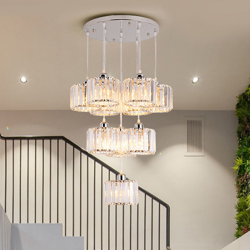 Modernist Lobby Pendant Light with Clustered Crystal Shades - Choose from 3, 8, or 10 Head Options