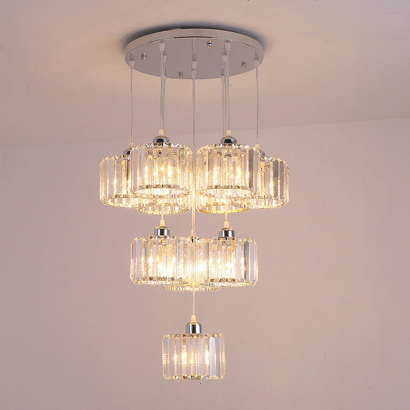 Modernist Lobby Pendant Light with Clustered Crystal Shades - Choose from 3, 8, or 10 Head Options