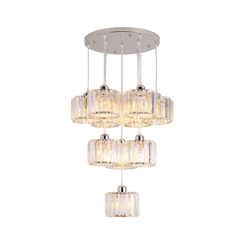 Modernist Lobby Pendant Light with Clustered Crystal Shades - Choose from 3, 8, or 10 Head Options