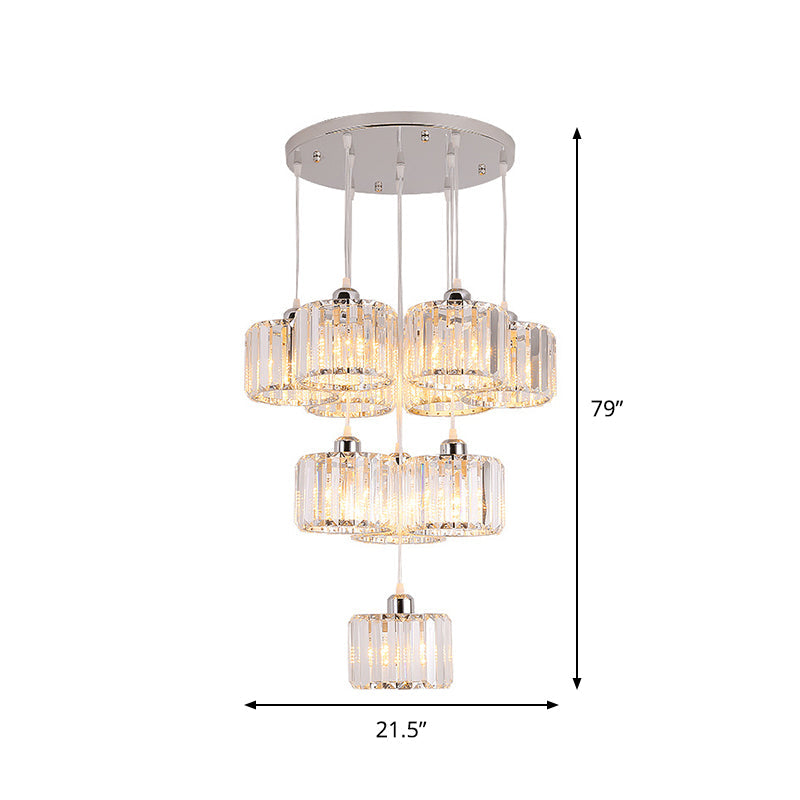 Modernist Lobby Pendant Light with Clustered Crystal Shades - Choose from 3, 8, or 10 Head Options