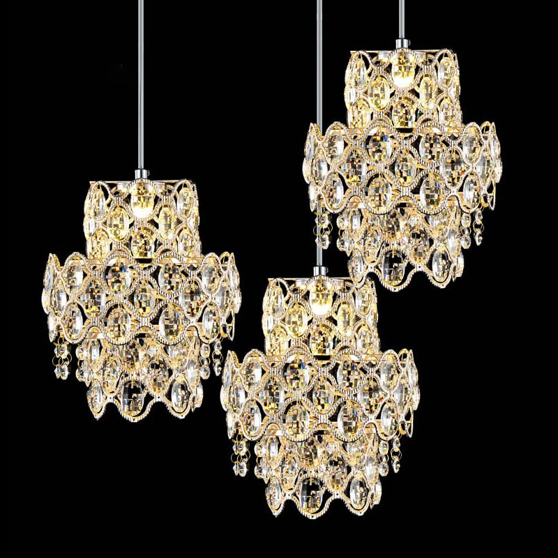 Modern Clear Beveled Crystal Hanging Light Fixture - 3 Heads 2-Layer Pendant Design