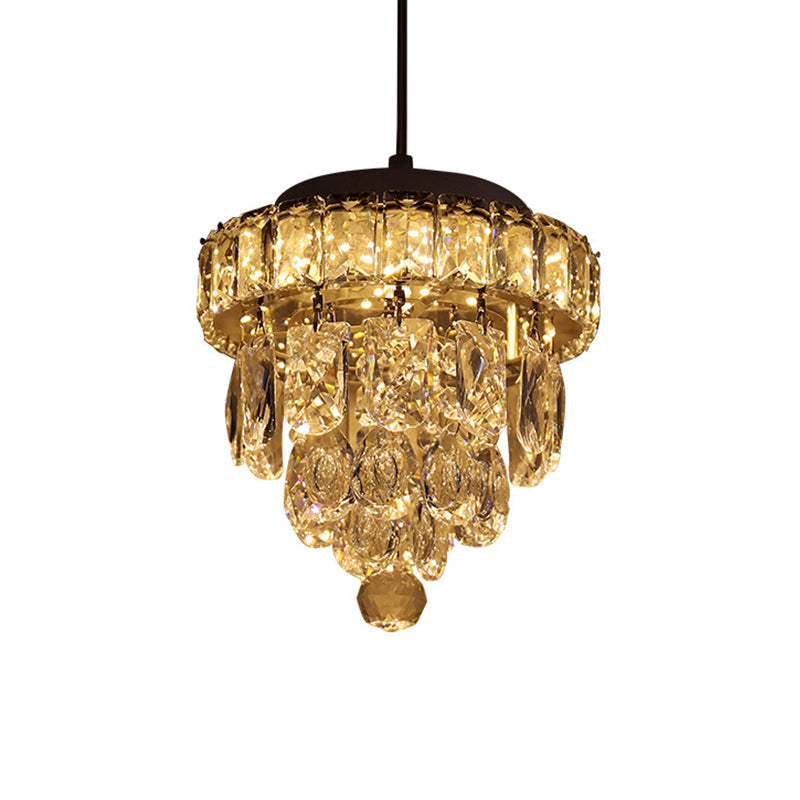 Modern 5-Tier 1-Light Mini Pendant Lamp with Clear Crystal Suspension