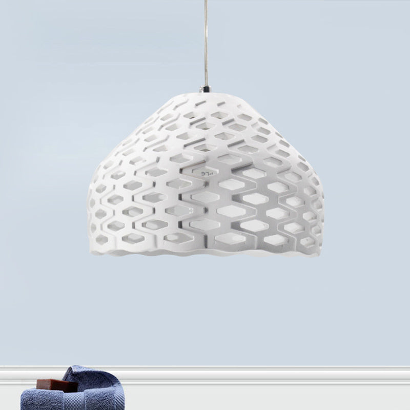 White Modernist Gypsum Pendant Light With Domed Hollow Out Design