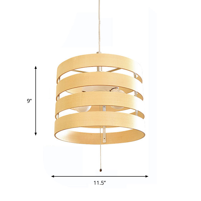 Nordic Minimalist 2 Bulbs Wood Pendant with Pull Chain