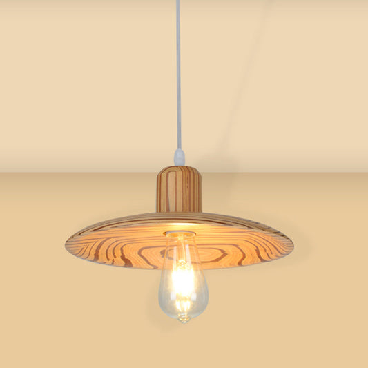 Minimalist Wood Disc Downlight Pendant Lamp - 1 Light, Beige/Orange Red, for Dining Room