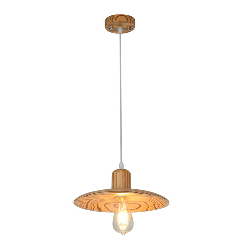 Minimalist Wood Disc Downlight Pendant Lamp - 1 Light, Beige/Orange Red, for Dining Room