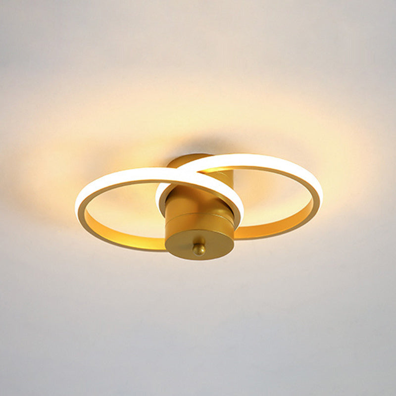 Modern LED Gold Flush Mount Ceiling Lamp - Acrylic Dual Loop Light Fixture for Corridor