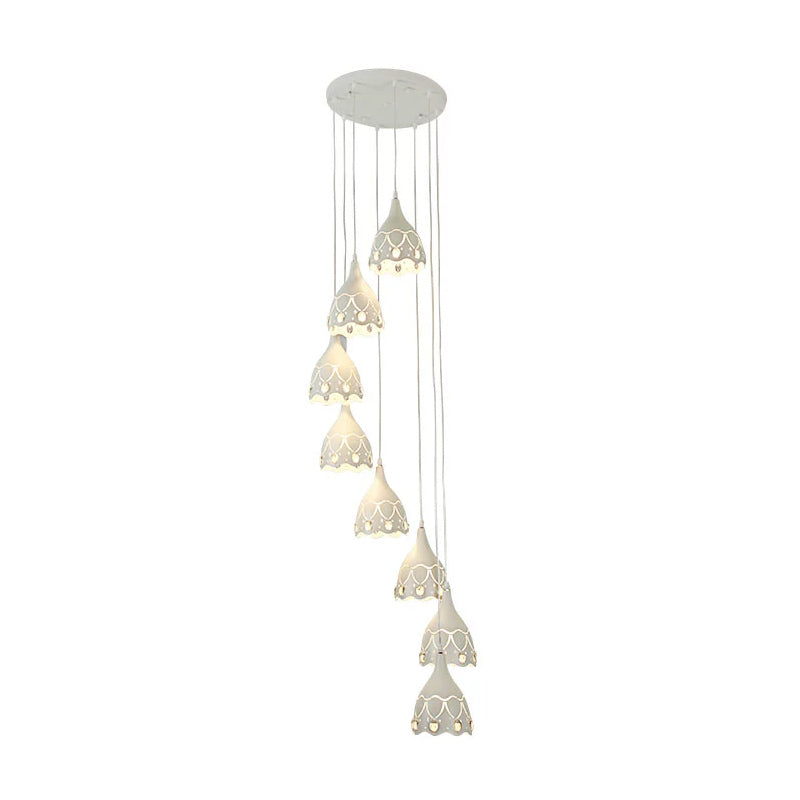Contemporary Spiral Ceiling Light: Hollow Carved Design, 8 Lights, White