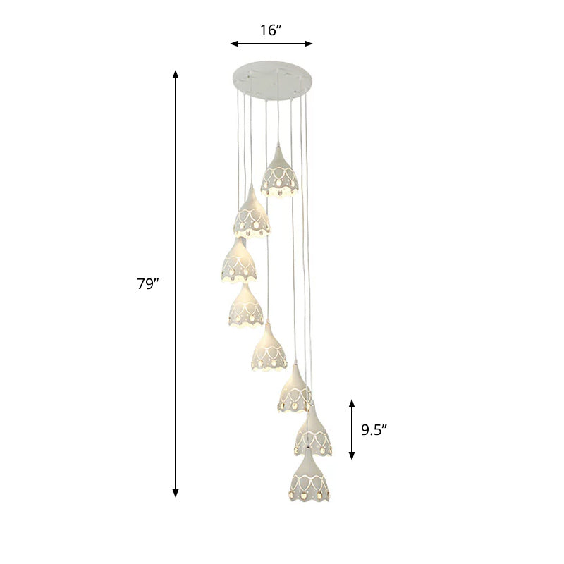 Contemporary Spiral Ceiling Light: Hollow Carved Design, 8 Lights, White