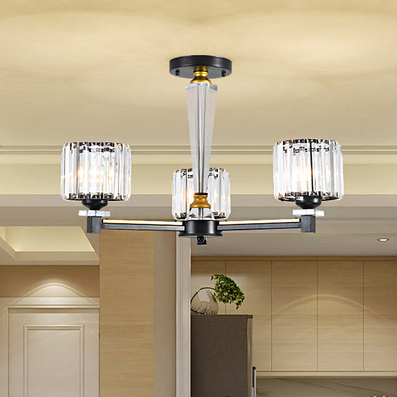 Luminaire encastré noir moderne avec blocs de cristal transparents et 3 ampoules