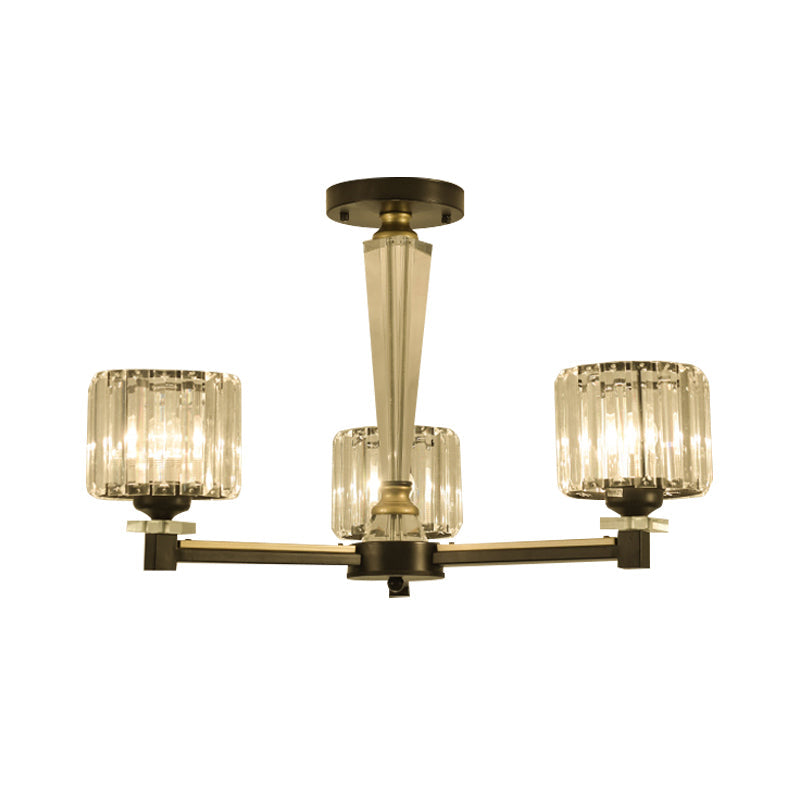 Luminaire encastré noir moderne avec blocs de cristal transparents et 3 ampoules