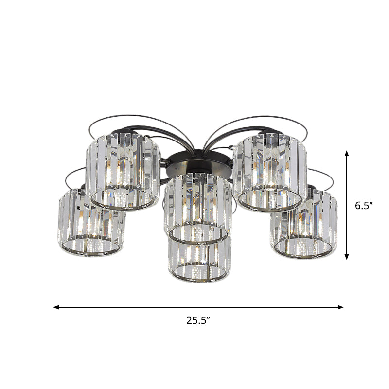 Modernist Column Flush Mount Light with Clear Crystal Block - Ideal for Bedroom Lighting (4/6 Bulbs)
