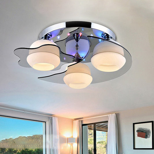 Minimalist Crystal Flush Mount Light with Moon and Star Design, 3 Heads and White Glass Shade