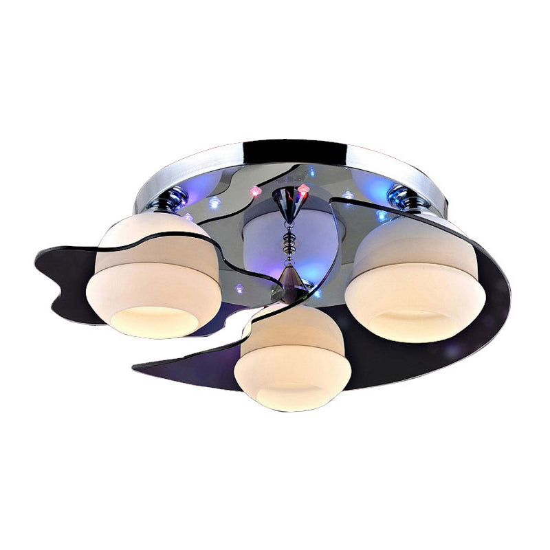 Minimalist Crystal Flush Mount Light with Moon and Star Design, 3 Heads and White Glass Shade