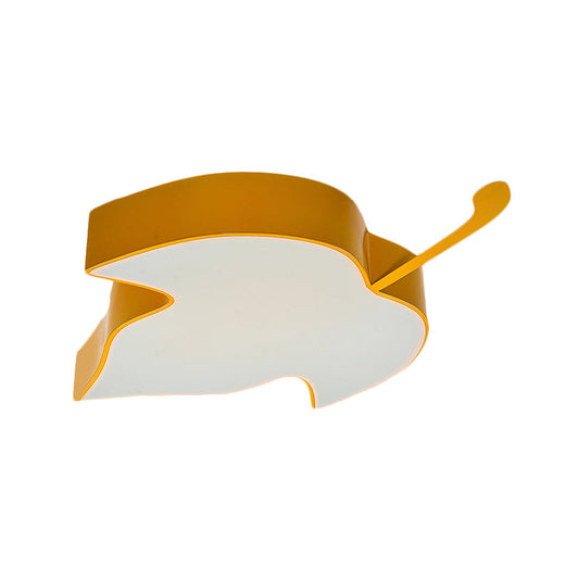 Maple Leaf LED Ceiling Flush Mount Light for Kids in Yellow/Green