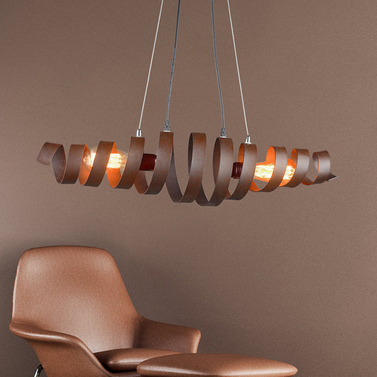 Vintage Swirl Pendant Lamp with Adjustable Cord - 2-Light Metallic Hanging Fixture in Rust for Dining Table