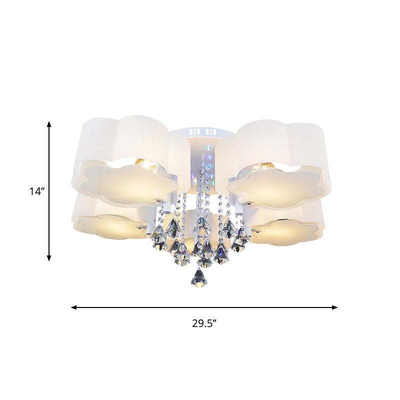 Bloom Glass Flush Mount Lamp with Crystal Draping - Contemporary Design, 3/5 Heads, White Light