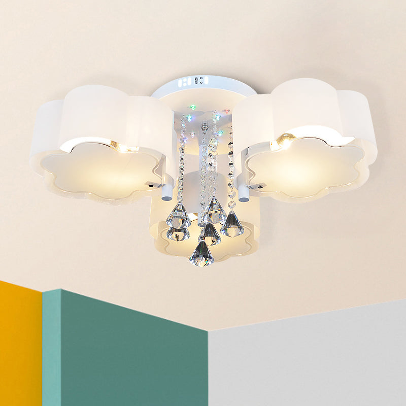 Bloom Glass Flush Mount Lamp with Crystal Draping - Contemporary Design, 3/5 Heads, White Light