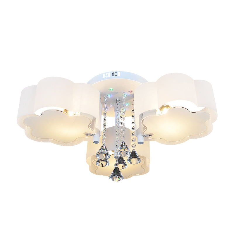 Bloom Glass Flush Mount Lamp with Crystal Draping - Contemporary Design, 3/5 Heads, White Light