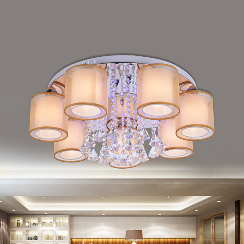 Modern Chrome Sheepskin Ceiling Light with Clear Crystal Accent - 3/7 Lights Cylinder Flush Mount