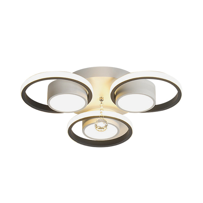 Modern Crystal Ball Circle Ceiling Lamp - 3/5 Lights Flush Mount for Bedroom in Black & White