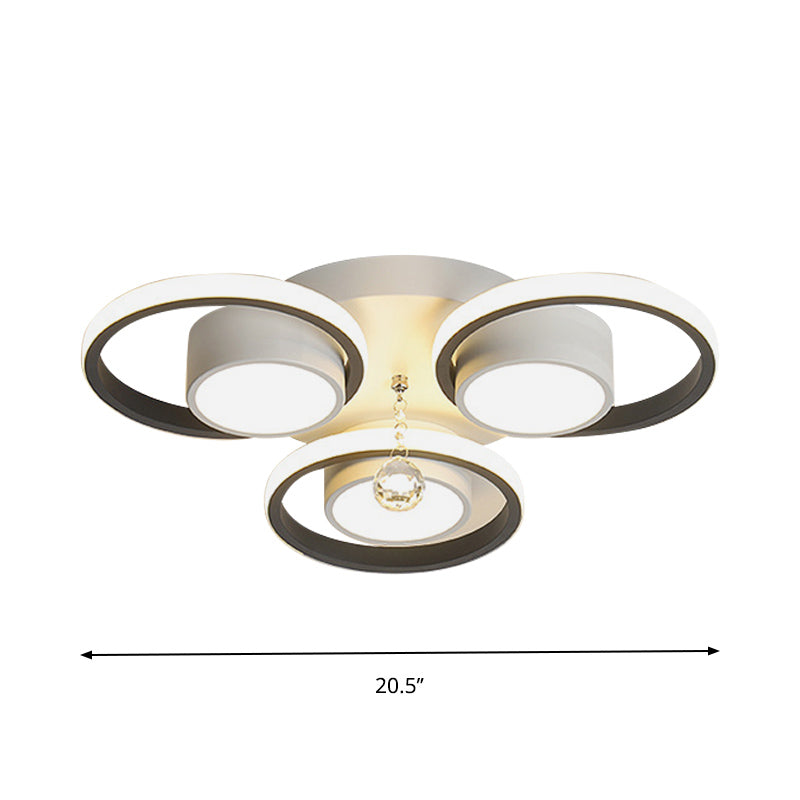 Modern Crystal Ball Circle Ceiling Lamp - 3/5 Lights Flush Mount for Bedroom in Black & White