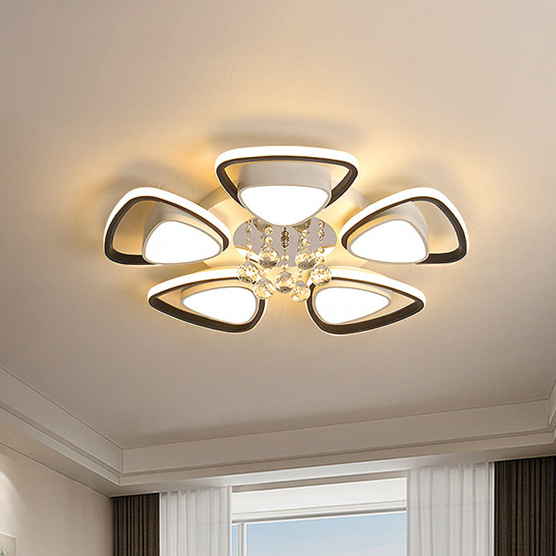 Minimalist Triangle Flush Mount Crystal Ball Ceiling Light in Black and White - 3/5 Bulb Option