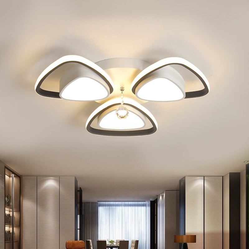 Minimalist Triangle Flush Mount Crystal Ball Ceiling Light in Black and White - 3/5 Bulb Option