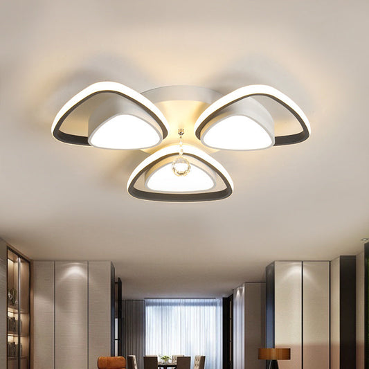 Minimalist Triangle Flush Mount Crystal Ball Ceiling Light in Black and White - 3/5 Bulb Option