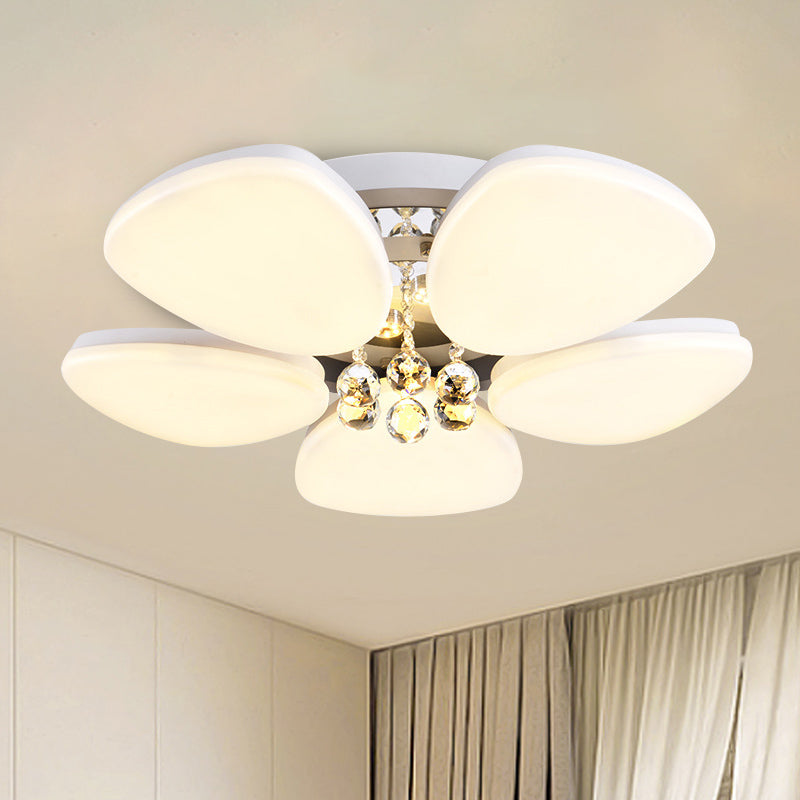 Plafonnier LED moderne en acrylique avec boule de cristal – Design White Blossom