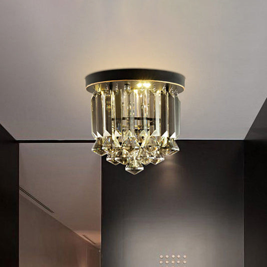 Smoke Gray Crystal Flushmount Ceiling Light - Simple Hallway Lighting with 1 Bulb