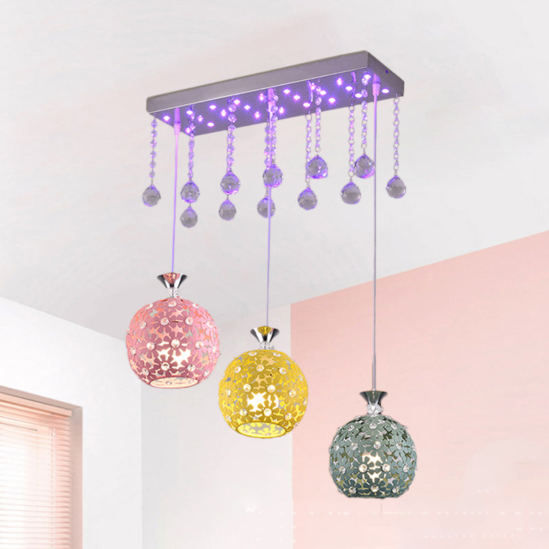 Modern Crystal Ball Chrome Pendant Light with Cluster Design - 3-Bulb Hanging Fixture