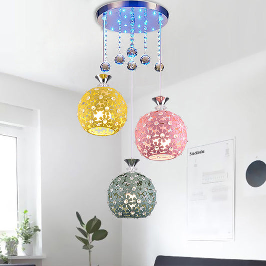Modern Crystal Ball Chrome Pendant Light with Cluster Design - 3-Bulb Hanging Fixture