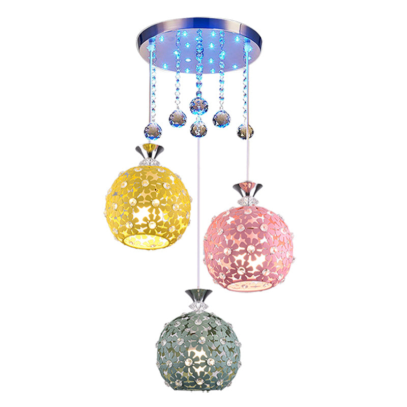 Modern Crystal Ball Chrome Pendant Light with Cluster Design - 3-Bulb Hanging Fixture