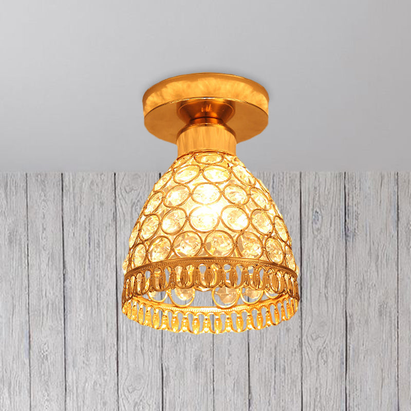 Modern Gold Crystal Flush Mount Ceiling Light - Globe/Cone Design for Hallways