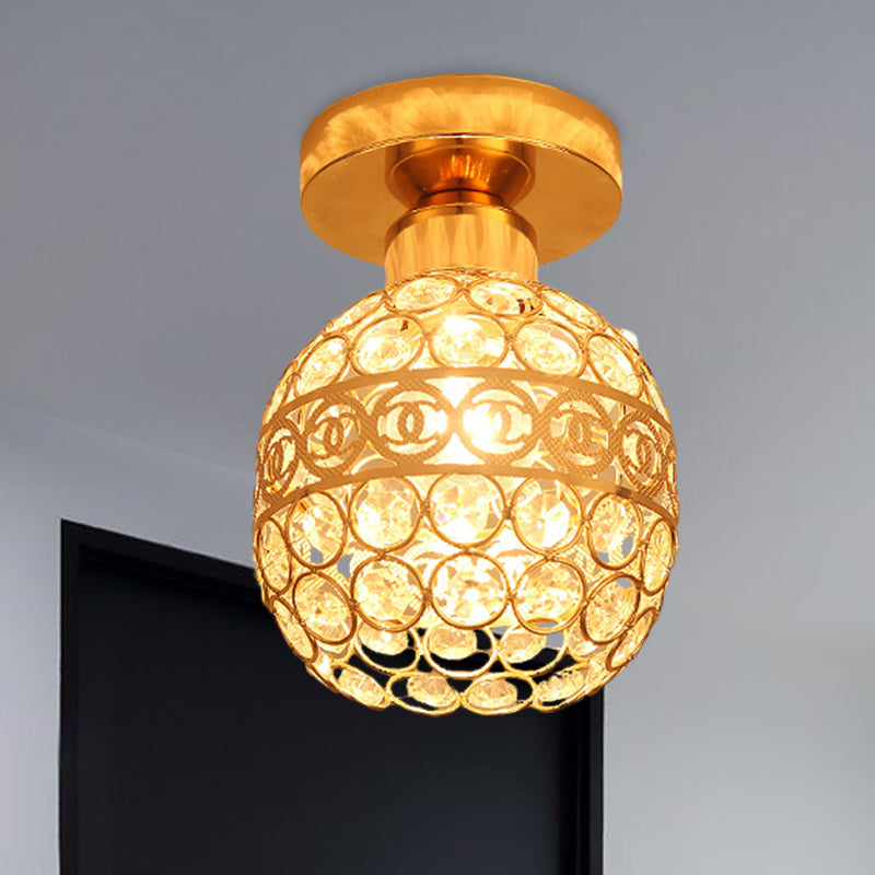 Modern Gold Crystal Flush Mount Ceiling Light - Globe/Cone Design for Hallways