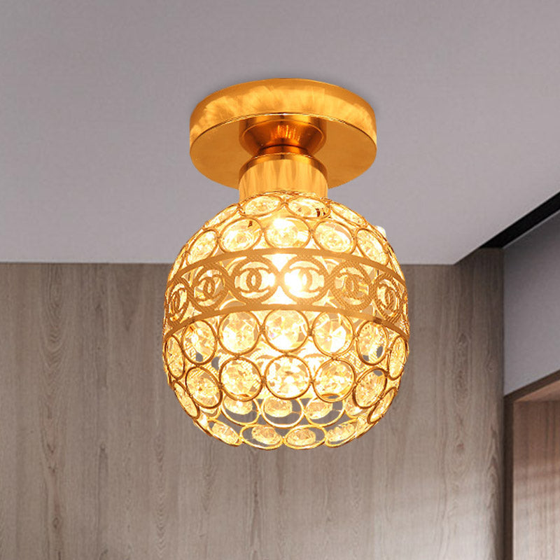 Modern Gold Crystal Flush Mount Ceiling Light - Globe/Cone Design for Hallways