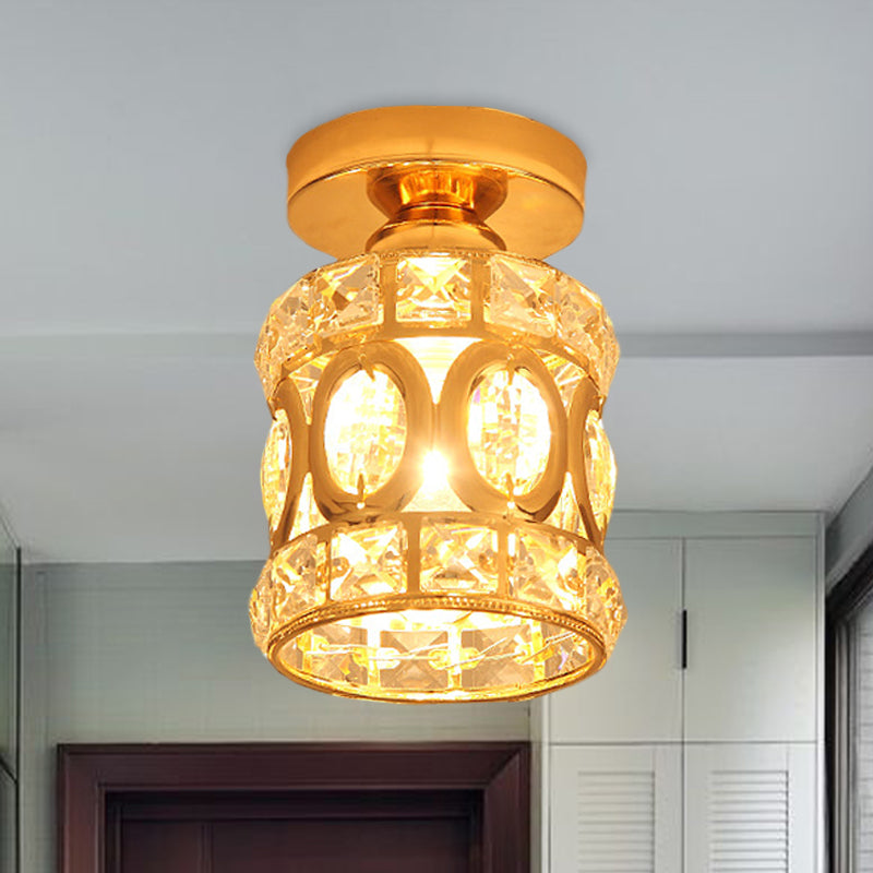 Modern Gold Crystal Flush Light for Corridors - Recessed 1-Light Mount