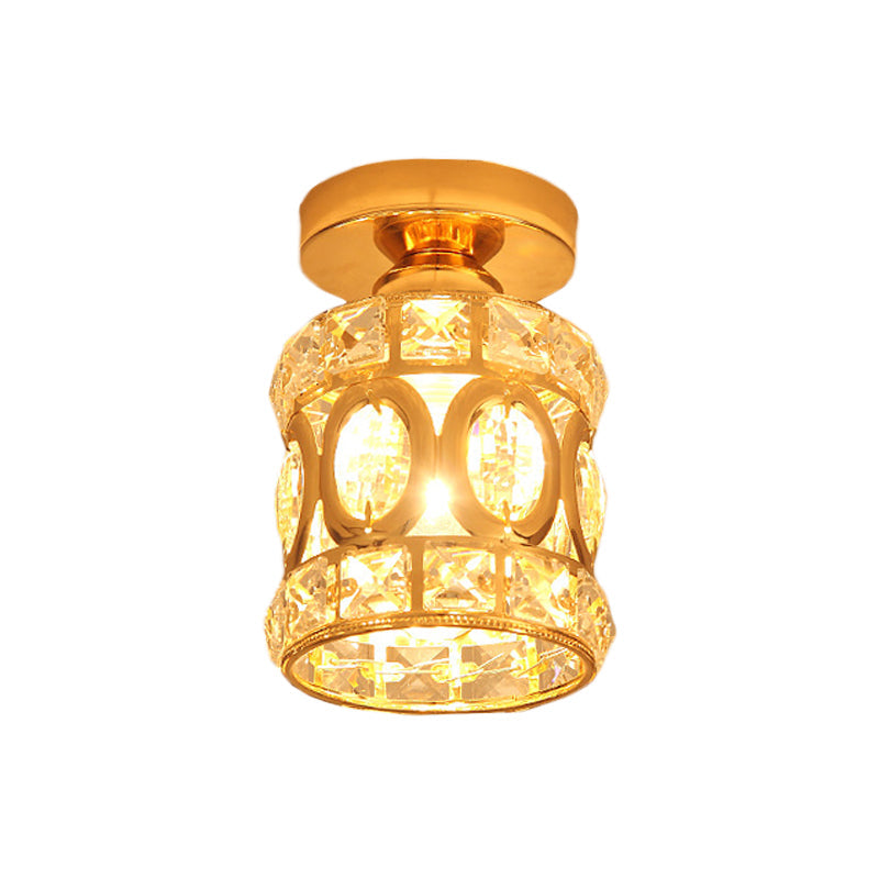 Modern Gold Crystal Flush Light for Corridors - Recessed 1-Light Mount