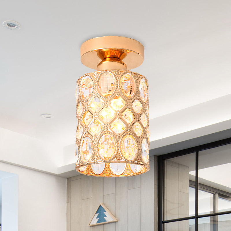 Modern Gold Crystal Flush Light for Corridors - Recessed 1-Light Mount