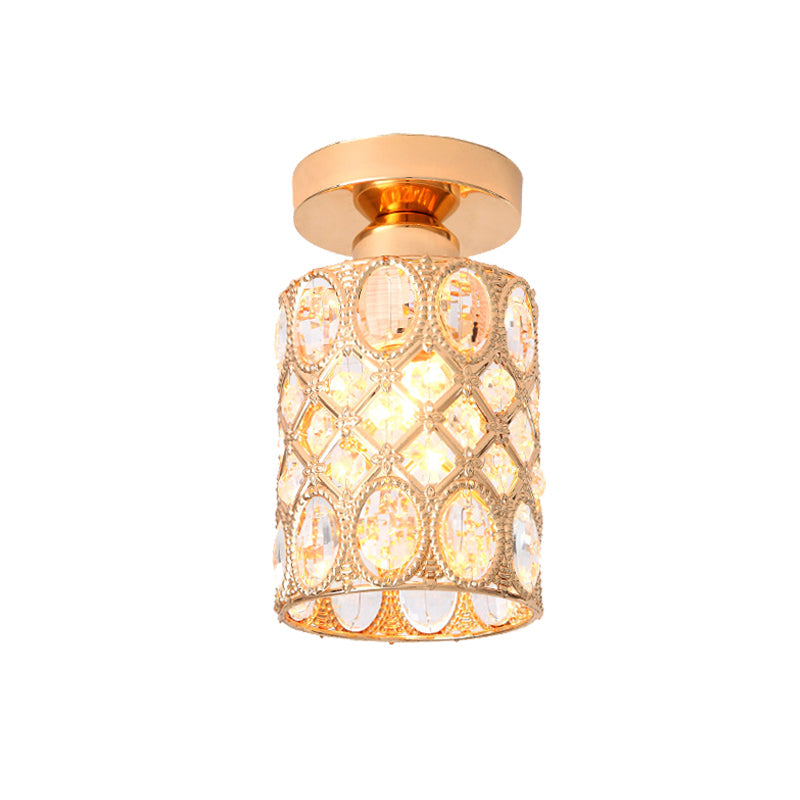 Modern Gold Crystal Flush Light for Corridors - Recessed 1-Light Mount