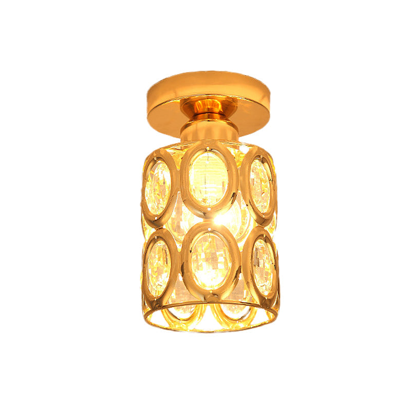 Modern Gold Crystal Flush Light for Corridors - Recessed 1-Light Mount