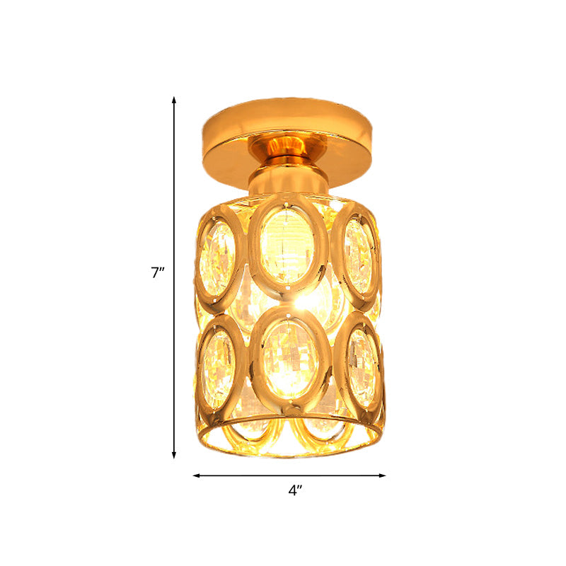 Modern Gold Crystal Flush Light for Corridors - Recessed 1-Light Mount
