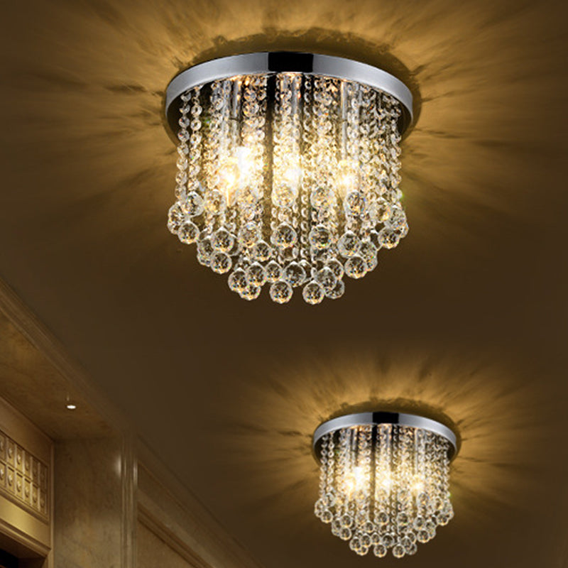 Modern Rain Crystal Flushmount Light Fixture - 3 Bulbs - Silver