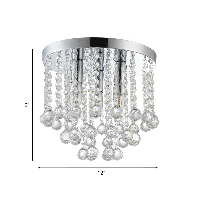 Modern Rain Crystal Flushmount Light Fixture - 3 Bulbs - Silver