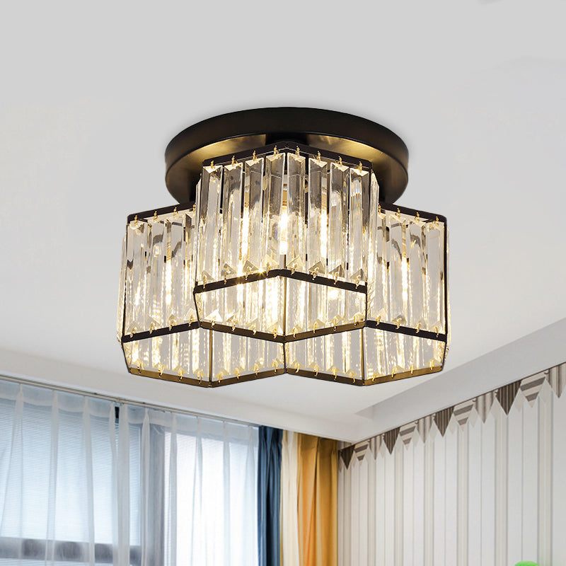 Simple Crystal Hexagonal Flush Mount Light Fixture for Bedroom - Black, 3/7 Heads Ceiling Lighting